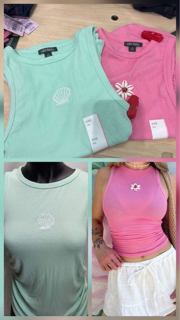 Buy One Get One Wild Fable Top (Category: Sleeveless) located in Manila. Submitted by closetbykiks (Listing ID 1461439245, Image 1). Description: Brand: Wild Fable Size: XX-Small (XXS) Colors Included: Mint Green (Seashell) & Bright Pink (Daisy) Material: Soft, stretchy ribbed knit fabric Style: High crew neck, sleeveless racerback-style tank, fitted silhouette Condition: Brand new / Excellent condition Styling Suggestion: Layer them together for