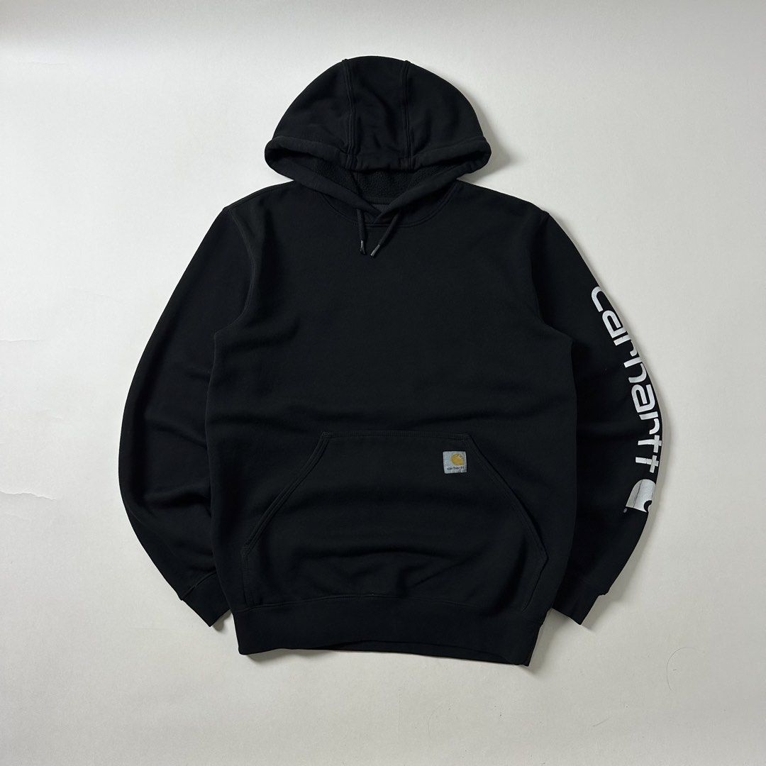 Carhartt Script Hoodie Jacket in Black (Size Small) (Category: Hoodies) located in Batangas. Submitted by ukaysalakayyy (Listing ID 1461409277, Image 1). Description: Condition: Excellent as new! Color rate: 10/10 Size: Small.
