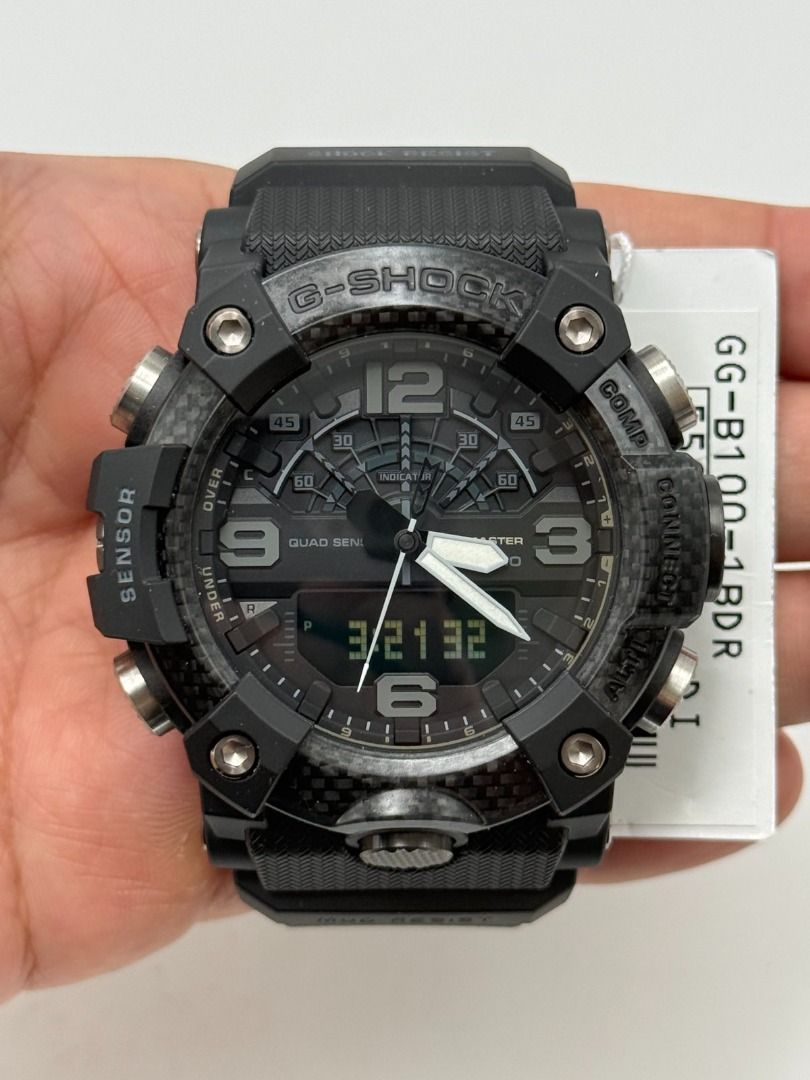 CAROUSALE! ORIGINAL G-SHOCK MUDMASTER GG-B100-1B (Category: Men's Watches) located in Manila. Submitted by lynbntz28 (Listing ID 1461388535, Image 1). Description: G-SHOCK MUDMASTER GG-B100-1B ⌚ Series: Master of G – MUDMASTER Display: Analog + Digital Movement: Quartz Module: 5594 Case & Bezel: Carbon / Resin Band: Resin Band Glass: Mineral Glass / Spherical Glass Case Size: 55.4 × 51.3 × 19.4 mm Weight: 92 g Water Resistance: 200M Shock Resista