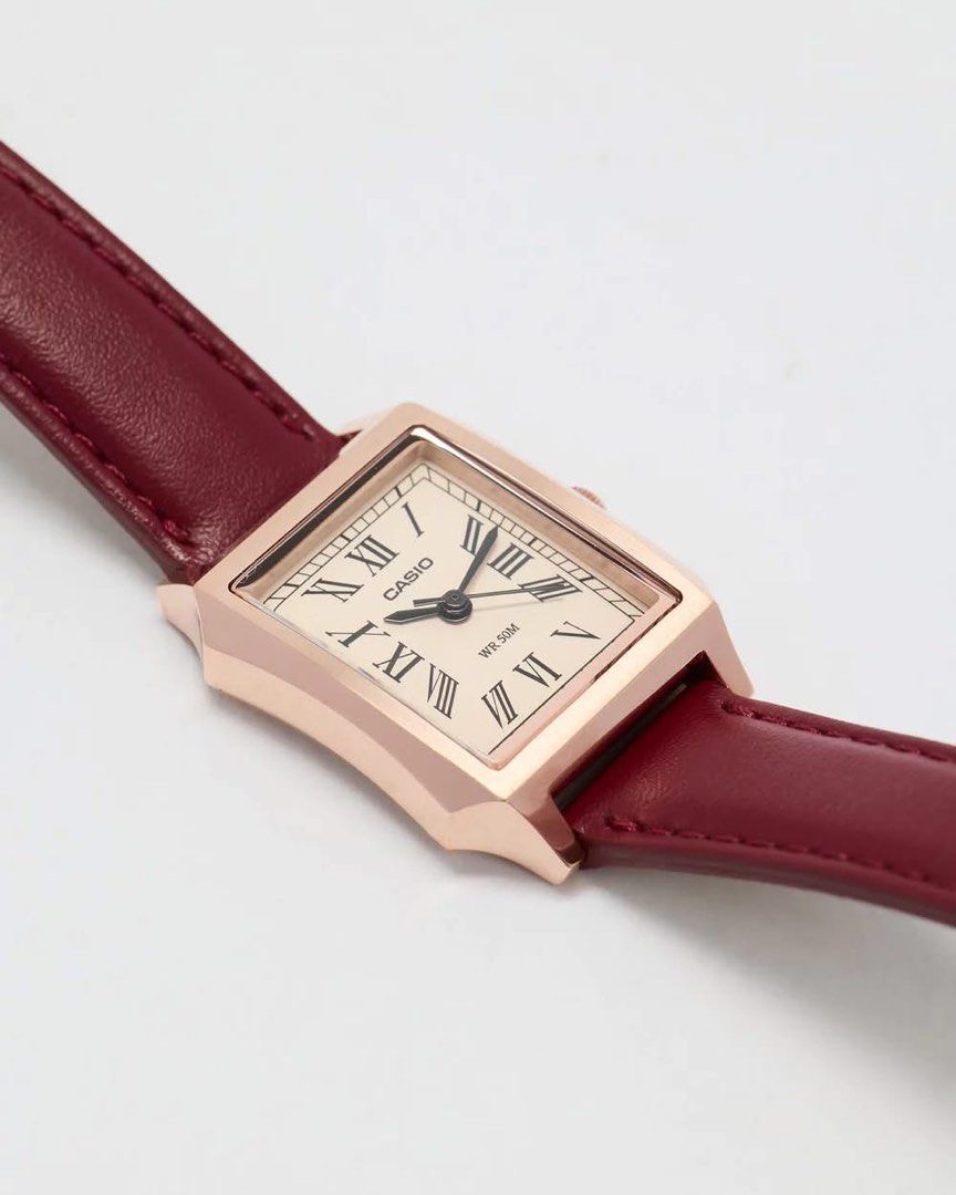 Casio Tank LTP-B190RGL-4B (Category: Women's Watches) located in Manila. Submitted by seikowatchfactory (Listing ID 1461343648, Image 3). Description: BNIB 10/10 For Sale Model: LTP-B190RGL-4B Price: 4395 pesos Specifications: Case Size: 32 x 23.5 x 7.6mm Weight: 24g Case and Bezel material: Stainless steel Rose Gold Ion Plated Case Genuine Leather Band 50m Water Resistance Approx. battery life: 3 years on SR626SW Mineral glass Regular timekeepin