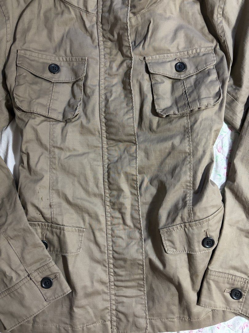 Casual Khaki Button Pocket Jacket (Category: Coats, Jackets and Outerwear) located in Muntinlupa City. Submitted by herellas0504 (Listing ID 1461366910, Image 2). Description: Casual Khaki Button Pocket Jacket Mine: 350 | Lock: 450 xs-med has small scratch, and stain (not that visible) high quality, thick fabric willing to keep.