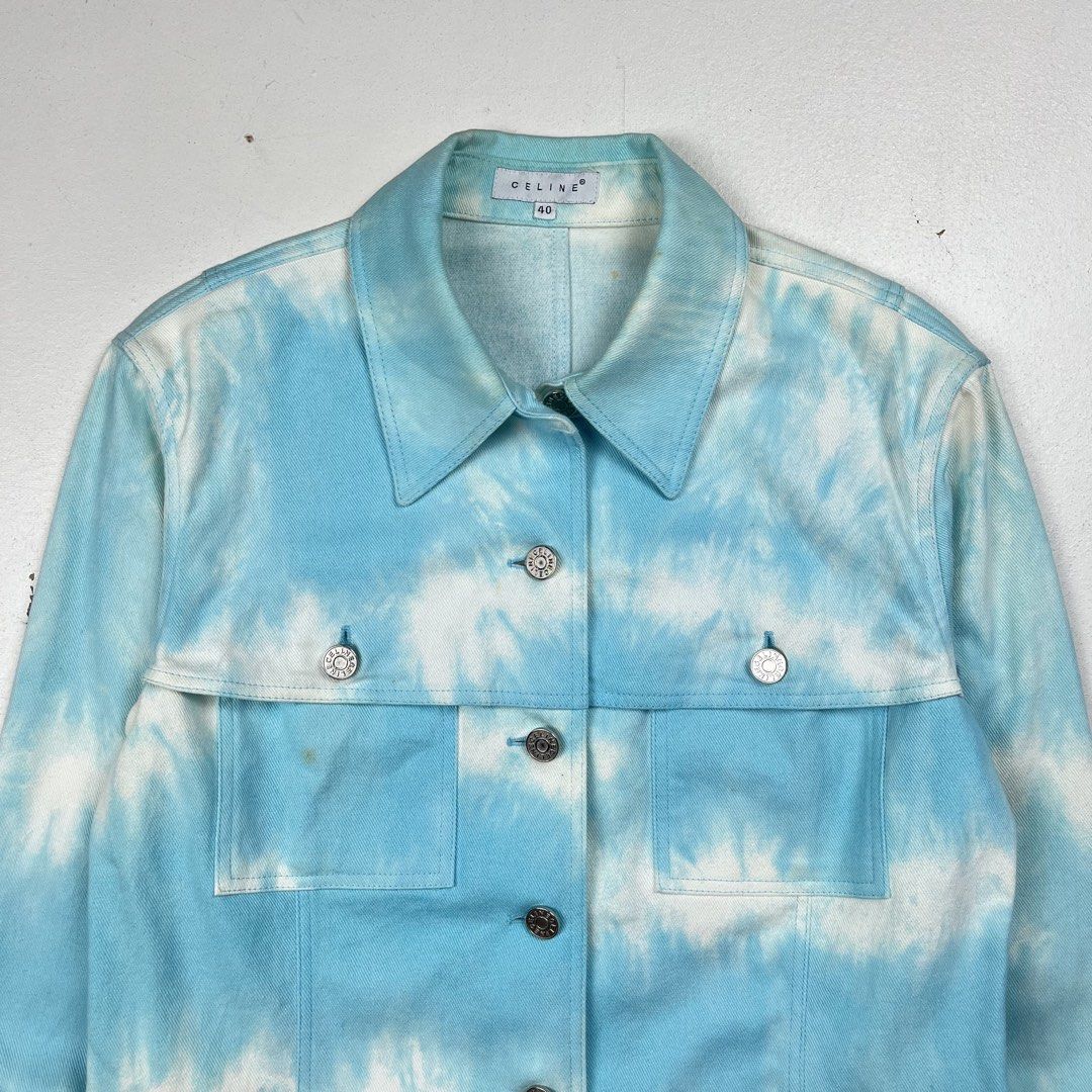 Celine by Michael Kors SS2000 Runway Cloud Tie-Dye Cropped Jacket (Category: Luxury Apparel) located in Quezon City. Submitted by forgarments (Listing ID 1461529466, Image 3). Description: Celine by Michael Kors SS2000 Runway Cloud Tie-Dye Cropped Jacket Excellent Condition - minor stains (Free dry clean) Size: 40 Shoulder: 17 inches Chest width: 19 inches Sleeve: 24 inches Length: 21.5 inches An archival piece from Michael Kors’ Spring/Summer 20