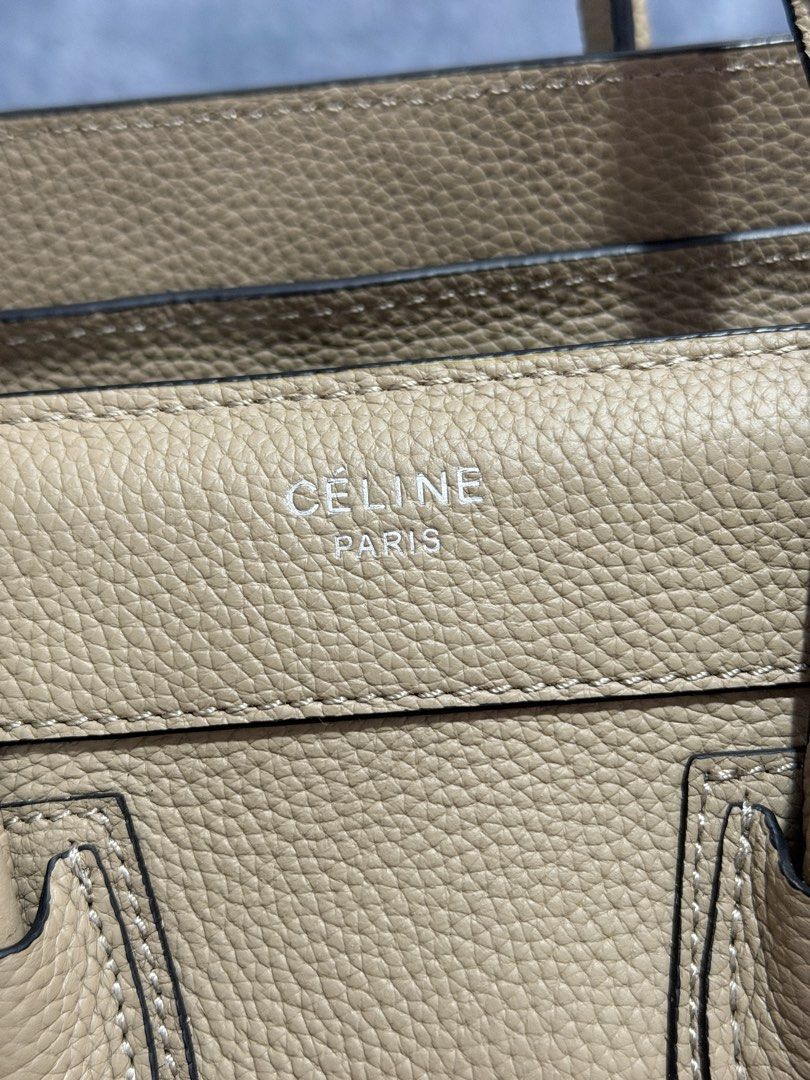 Celine micro Luggage Tote Bag Beige Leather (Category: Luxury Bags & Wallets) located in Quezon City. Submitted by MissusB (Listing ID 1461426789, Image 3). Description: Bought from japan items seller. Self authenticate - Celine Micro Luggage tote - Color: Beige - Material: Pebbled leather - Made in Italy - Features: Front zip pocket, top handles, interior zip and slip pockets - Dimensions: Approx. 10" W x 10"H x 5"D - Includes: Dust bag Slightly