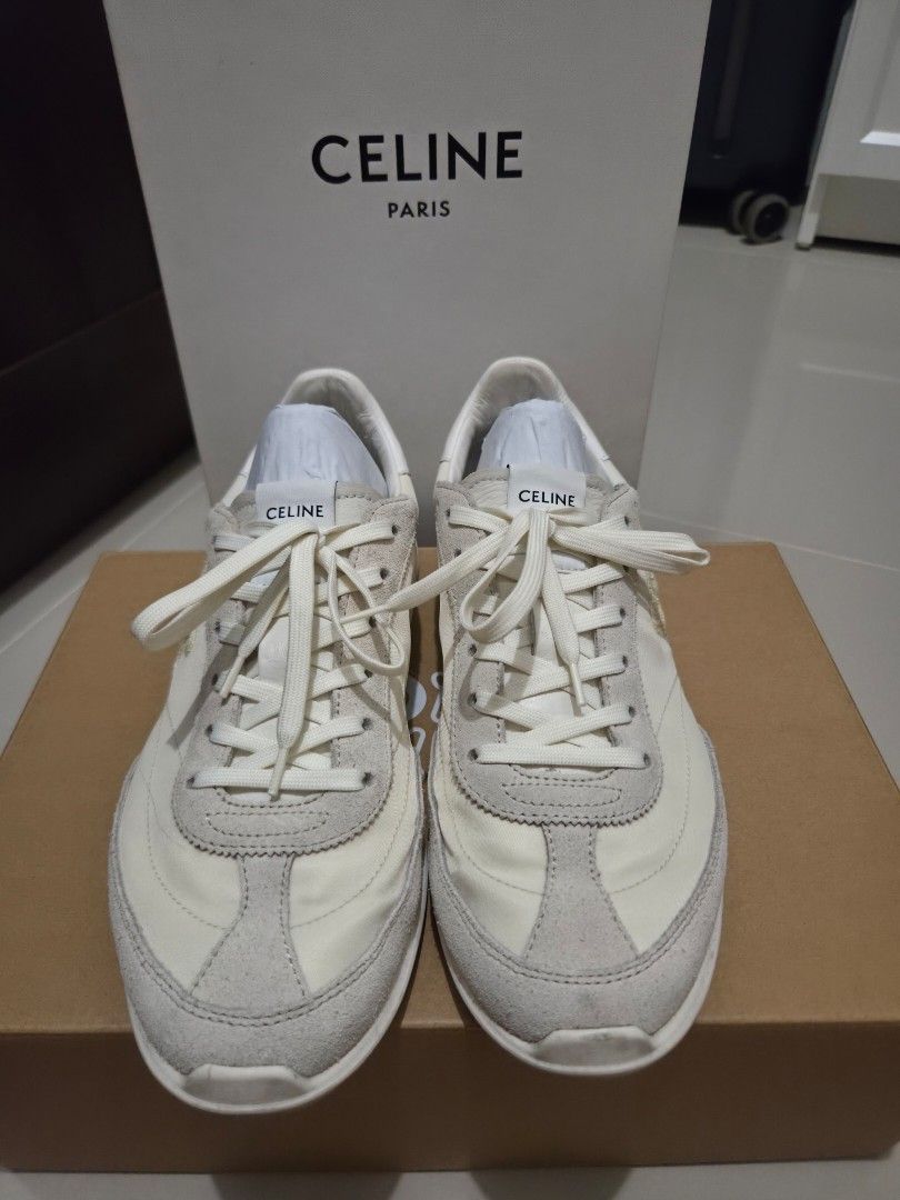 Celine Paris Sneakers (Category: Sneakers) located in Quezon City. Submitted by sashasarisarishoppe (Listing ID 1461473245, Image 3). Description: - Authentic bought in Taiwan -Cream and grey Celine sneakers - Comes with original box and dust bag - Stylish and classic design - Versatile for everyday casual outfits.