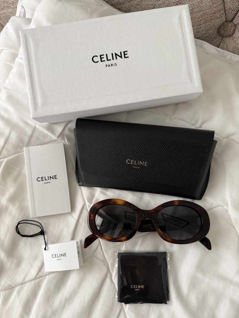 Celine Triomphe Oval Sunglasses (Category: Luxury Accessories) located in Cabanatuan. Submitted by frugalchic.md (Listing ID 1461372017, Image 1). Description: Bought in Japan Celine Triomphe Oval Sunglasses in a classic tortoise acetate finish, accented with the signature gold Triomphe logo on the temples..
