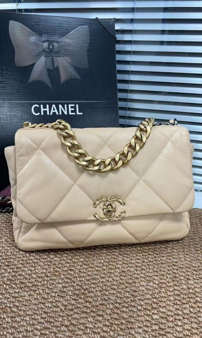 Chanel C19 medium (Category: Luxury Bags & Wallets) located in Quezon City. Submitted by nadine_miel (Listing ID 1461502945, Image 1). Description: Authentic Onhand Ready to ship Chanel C19 Medium (beige) Series 30 Complete Accessories but lost card 288k.