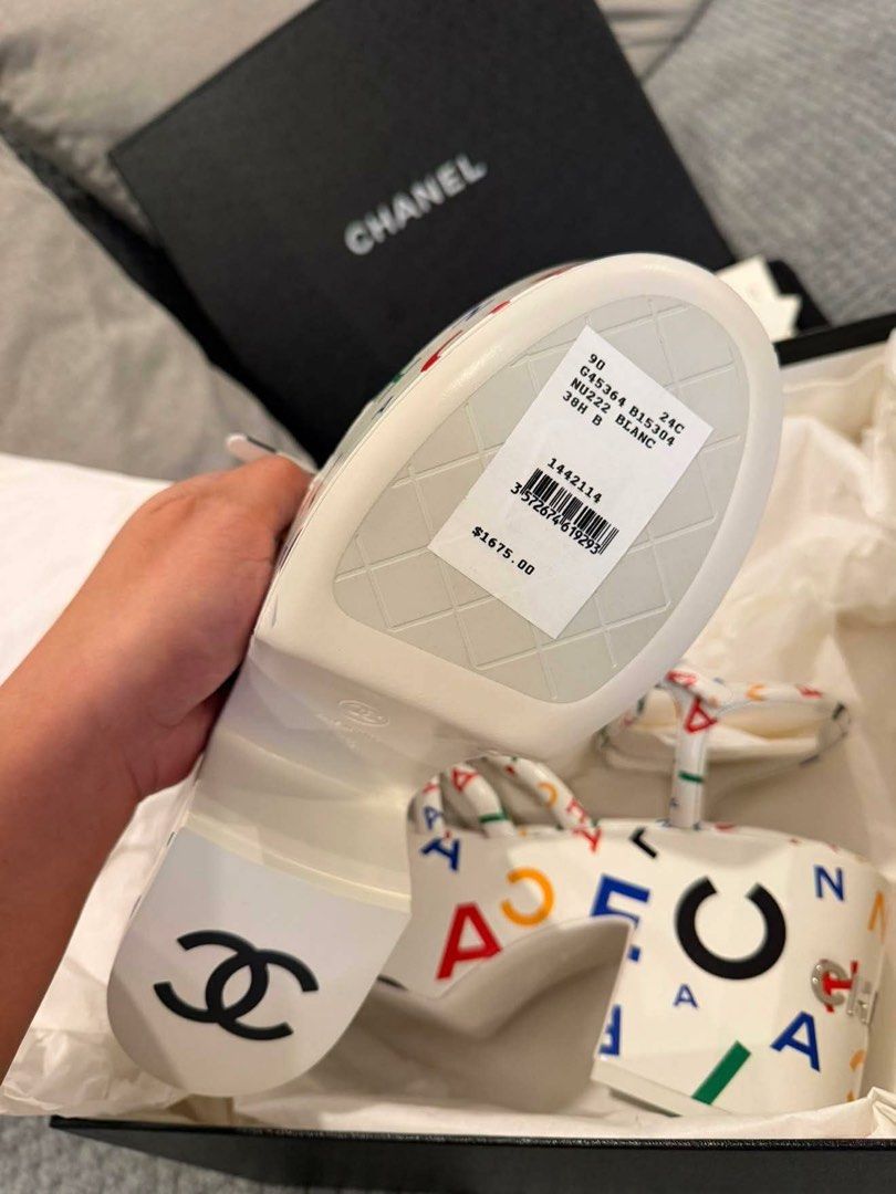 Chanel Interlocking sandals Nu222 Blanc 24C (Category: Sandals) located in Taguig. Submitted by zhnprttys_on_ig (Listing ID 1461406295, Image 3). Description: BRANDNEW ORIG PRICE 105k Size38 (24C) Nu222 Blanc 100% AUTHENTIC NO TO BOGUS BUYER .