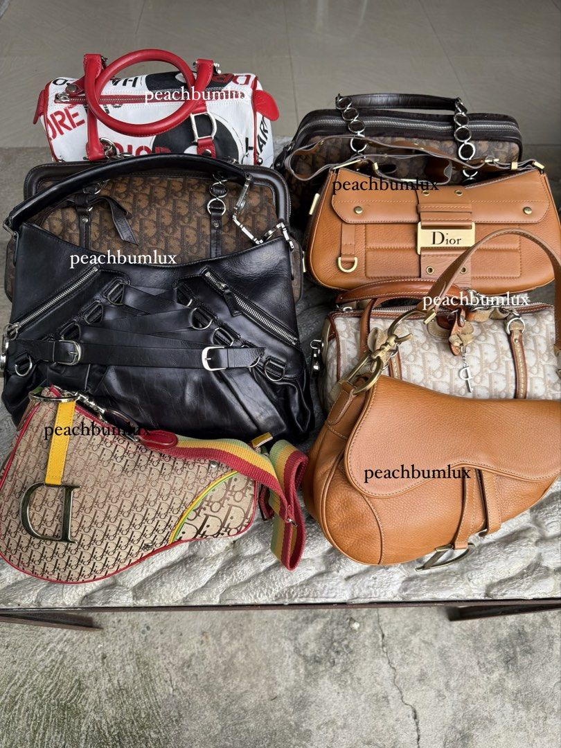 CHRISTIAN DIOR COLLECTION (Category: Luxury Bags & Wallets) located in Baguio. Submitted by peachbumapparel (Listing ID 1461444160, Image 1). Description: - Authentic Dior handbag collection - Iconic Saddle bag (available in canvas and leather) - Black leather shoulder bag with unique hardware - Tan Dior shoulder bag with gold hardware - White and red graphic print duffle bag - Ideal for collectors.