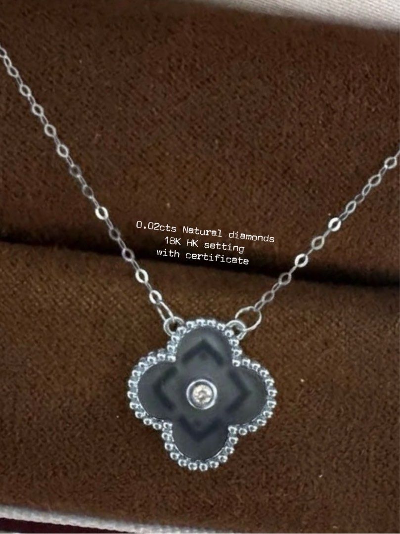 clover necklace with natural dia (Category: Necklaces) located in Rizal. Submitted by mariediamonds (Listing ID 1461413491, Image 1). Description: 0.02cts natural diamonds 18K hk setting with certificate .