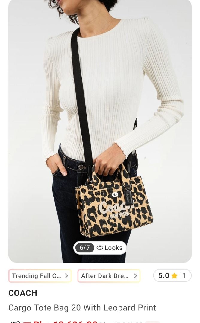 Coach Cargo Tote Bag 20 With Leopard Print (Category: Tote Bags) located in Manila. Submitted by katkween23 (Listing ID 1461345229, Image 2). Description: - Coach Cargo Tote Bag - Eye-catching all-over leopard print - Embroidered Coach New York logo on the front - Comfortable top handles - Includes a detachable crossbody strap for versatile wear - Ideal for everyday use with generous interior space.