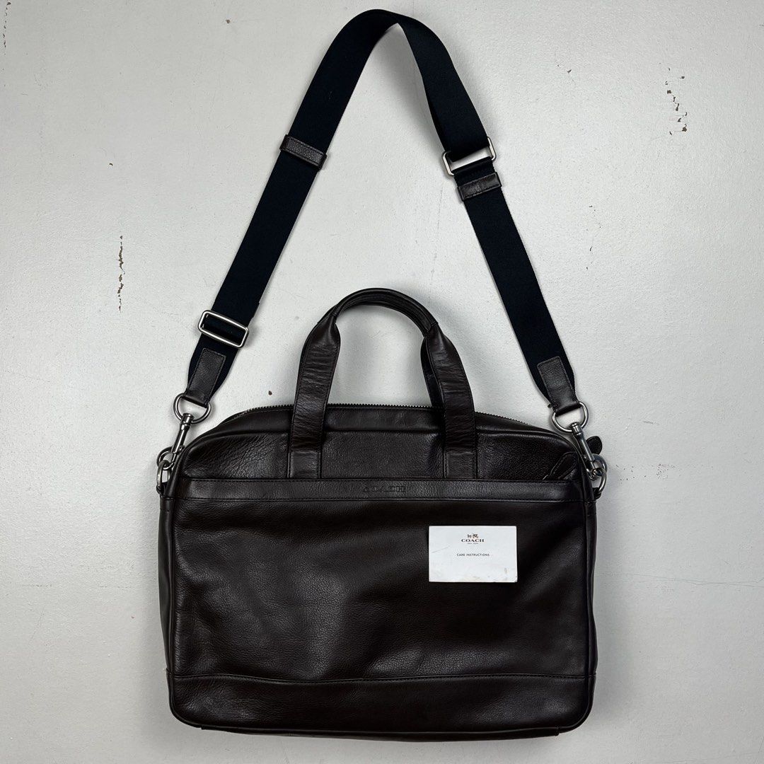 Coach Hamilton Dark Brown Pebbled Leather 2-Way Briefcase (Category: Luxury Bags & Wallets) located in Quezon City. Submitted by forgarments (Listing ID 1461531916, Image 1). Description: Coach Hamilton Dark Brown Pebbled Leather 2-Way Briefcase Excellent Condition / Care card Width: 39 Cm Height: 28.5 Cm Depth: 7 Cm Handle: 12 Cm A modern business staple from Coach New York, crafted from supple dark brown full-grain pebbled leather with tonal st