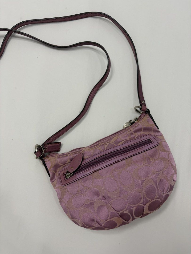 Coach Purple / Pink Monogram Shoulder Bag (Category: Luxury Bags & Wallets) located in Manila. Submitted by cb_curations (Listing ID 1461460253, Image 2). Description: RARE COLOR!! - Vintage purple-pink Coach shoulder bag - Signature C monogram pattern - Top zipper closure - Small exterior zip pocket - Interior zip pocket - Ideal for everyday use With minimal chips on leather (see closer pics).