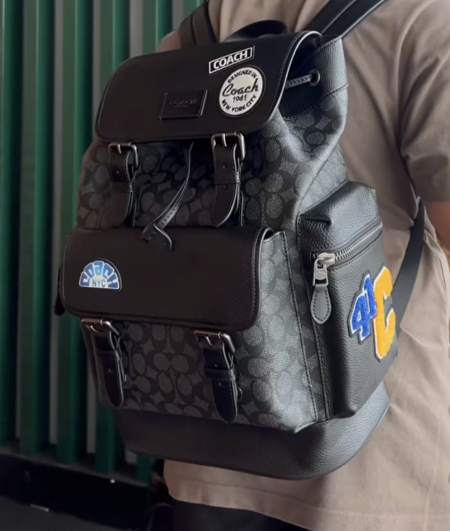 Coach Sprint Backpack Vietnam Made (Category: Backpacks) located in Las Pinas. Submitted by luxlahvu2017 (Listing ID 1461431342, Image 1). Description: - Signature Coach print all over - Fun NYC patch on the front pocket - '4C' patch on the side - Drawstring closure under a flap with buckle straps - Ideal for everyday use or travel.