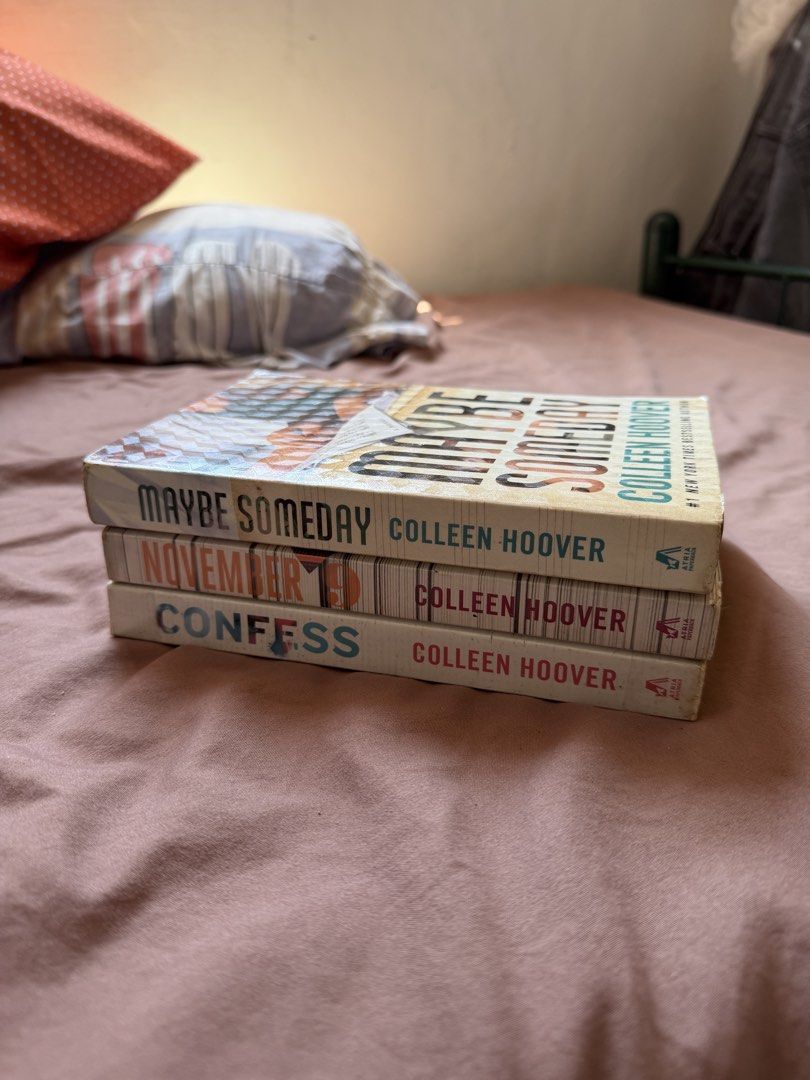 Colleen Hoover Bundle (Category: Storybooks) located in Imus. Submitted by knjzpr (Listing ID 1461365056, Image 1). Description: FOR SALE! Set of 3 Colleen Hoover books: 1. Maybe Someday 2. November 9 3. Confess 📌 All paperback editions 📌 Pages show some yellowing due to age .