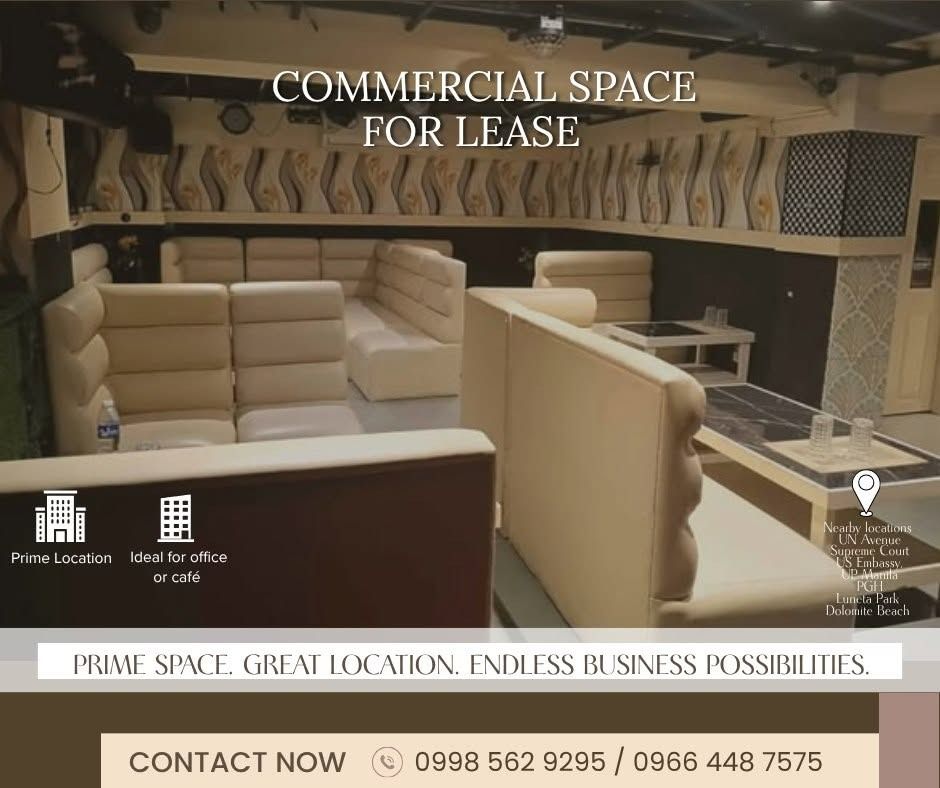 COMMERCIAL SPACE FOR RENT (Category: Apartments & Condos) located in Caloocan City. Submitted by timetravellershotel-45516 (Listing ID 1461415405, Image 3). Description: 🏢 COMMERCIAL SPACE FOR LEASE 📍 Ermita, Manila 📐 160 sqm ✔ Prime location ✔ Ideal for office or café ✔ Nearby locations 👍 UN Avenue 👍 Supreme Court 👍 US Embassy, 👍 UP Manila 👍 PGH 👍Luneta Park 👍Dolomite Beach Items in photo may or may not be included in the lease CONTACT