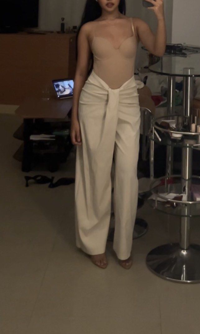 Cream High-Waisted Wrap Pants (Category: Other Bottoms) located in Manila. Submitted by dianavictoriano (Listing ID 1461550959, Image 1). Description: Top 200 bottom 300.