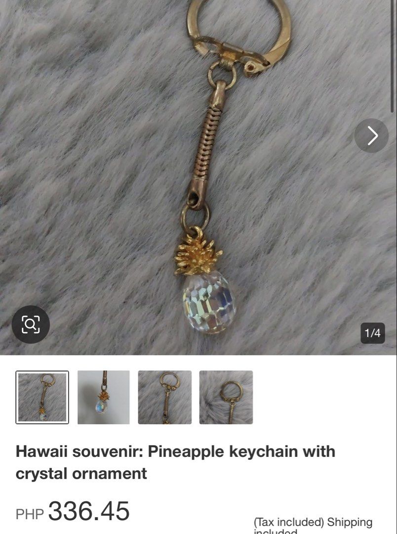 Crystal Pineapple Keychain (Category: Other Accessories) located in Cebu City. Submitted by janb85 (Listing ID 1461427497, Image 3). Description: Faceted crystal pineapple keychain Gold tone Very cute .