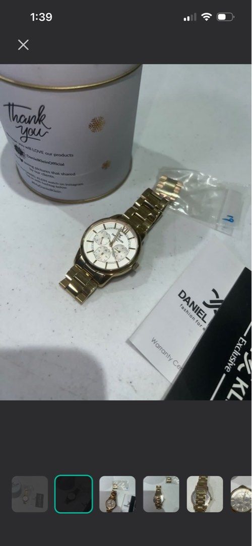 Daniel Klein Large Face Gold Watch (Working) (Category: Women's Watches) located in Quezon City. Submitted by chloe_declutter (Listing ID 1461377474, Image 1). Description: Cubao QC loc Rfs not using anymore In working condition With original receipt .
