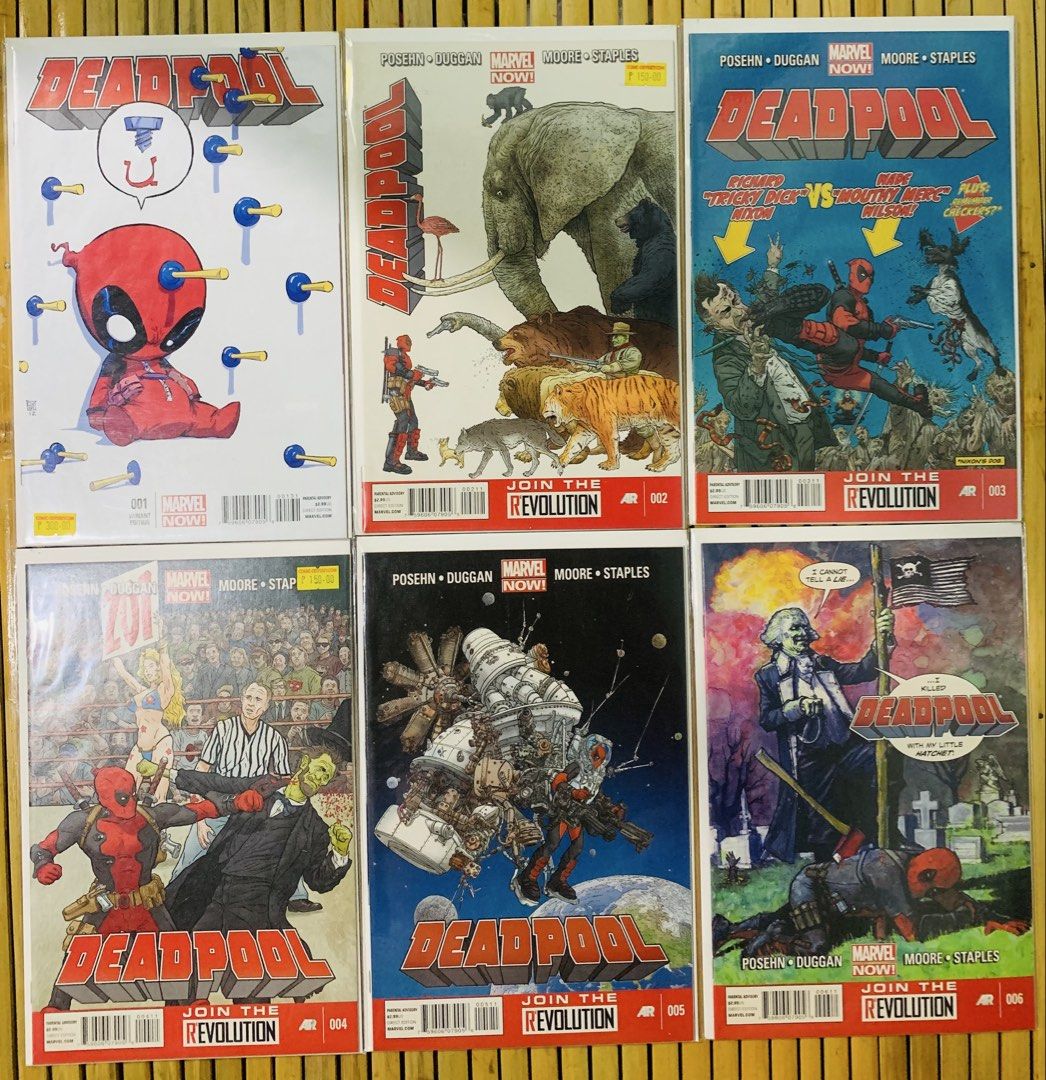 Deadpool Comics (Category: Comics & Manga) located in Pasig City. Submitted by gabsalvador (Listing ID 1461478331, Image 2). Description: For sale: - Rare Deadpool comic books for sale • Deadpool Kills The Marvel Universe # 1 - 4 (2012 1st printing) - vf/nm - ₱3750 • Deadpool vol. 5 (2013) - issues # 1 to 8 (2 copies of # 6 and 7) - issue # 1 HTF low print Skottie You “Screw U” variant - Deadpool Kills Deadpool issues 1 and 2 - vf/nm (all 1st pri