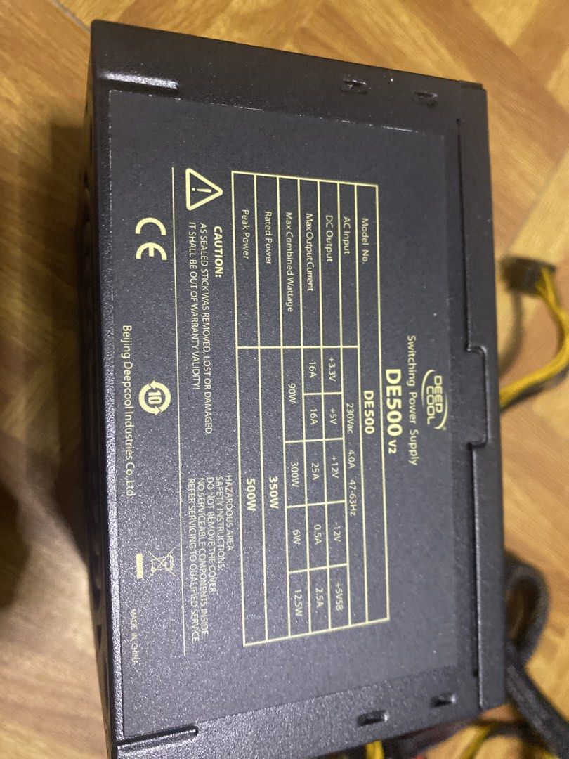 DeepCool DE500 v2 Switching Power Supply 500W (Category: Computer Parts) located in Antipolo. Submitted by katsuren (Listing ID 1461496934, Image 1). Description: - DeepCool DE500 v2 Power Supply - 500W Output - Tested and working - All necessary cables included - Ideal for PC builds and upgrades.