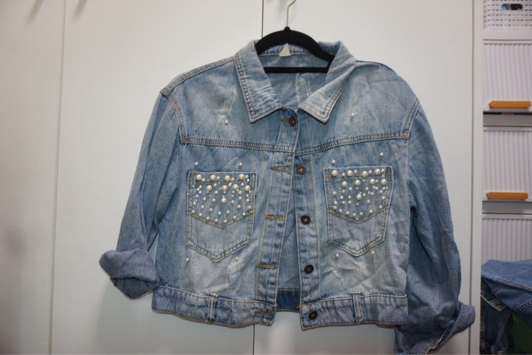 Denim Jacket w Pearls (Category: Coats, Jackets and Outerwear) located in Bacoor. Submitted by ynnasdrawer (Listing ID 1461410361, Image 2). Description: - so cutee - for girly girls - never worn - rfs: decluttering .