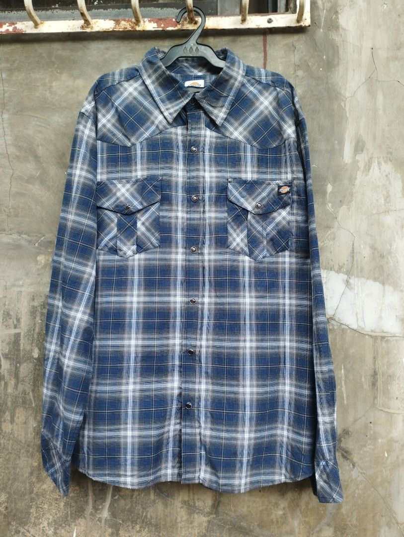 Dickies Navy Blue Plaid Button Up Polo Sleeve (Category: Formal Shirts) located in Zamboanga. Submitted by vintagetreasures.zc (Listing ID 1461351569, Image 1). Description: Dickies Navy Blue Plaid Button Up Polo Sleeve 24W / 28.5L Excellent Condition 10/10 Colour Rate No Issue 400 + SF.