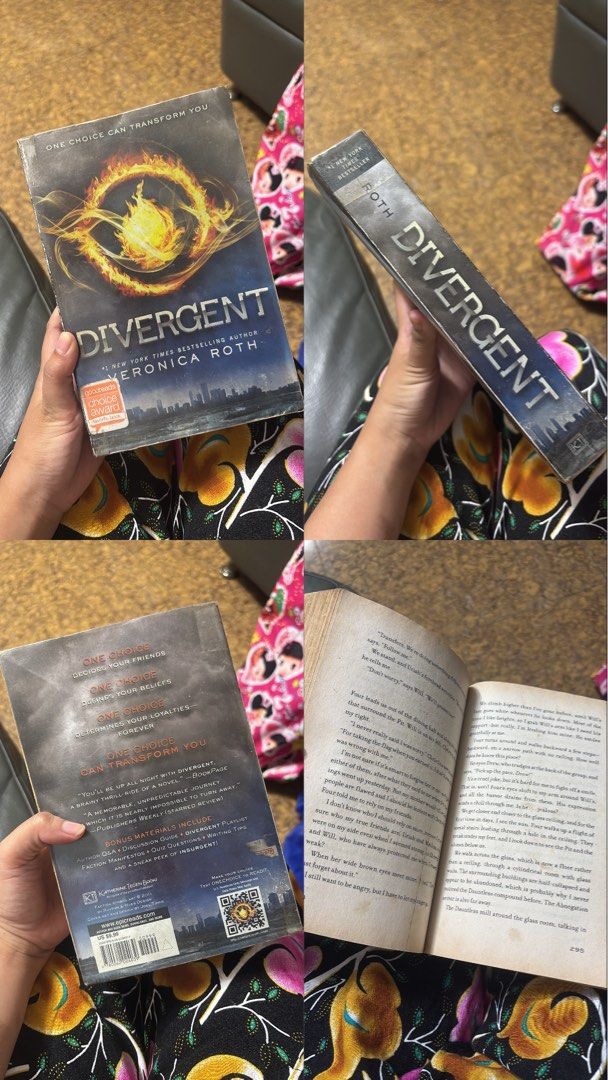 Divergent by Veronica Roth Paperback Book (Category: Storybooks) located in Muntinlupa City. Submitted by hnh_saurus (Listing ID 1461325224, Image 1). Description: - Divergent by Veronica Roth - First book in the series - Paperback edition - Includes bonus materials: Author Q&A and Insurgent sneak peek - Ideal for fans of dystopian fiction.