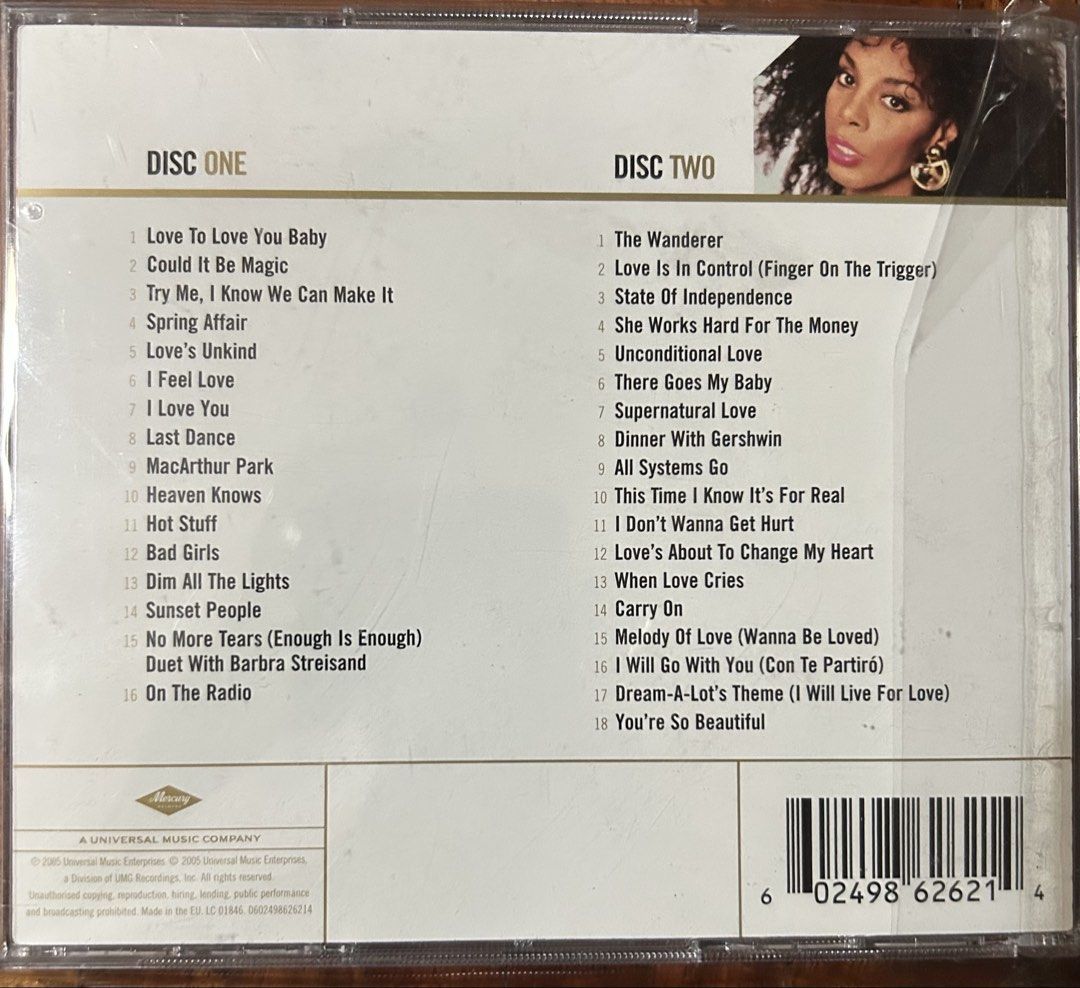 Donna Summer Gold 2CD Compilation (Category: CDs & DVDs) located in Caloocan City. Submitted by dillydadi67 (Listing ID 1461473662, Image 2). Description: - Donna Summer Gold 2CD compilation - Features hit songs: 'Last Dance', 'Hot Stuff', 'Bad Girls', 'On The Radio', 'Love to Love You Baby' - Essential collection for any Donna Summer fan - Includes track listings for both Disc One and Disc Two.