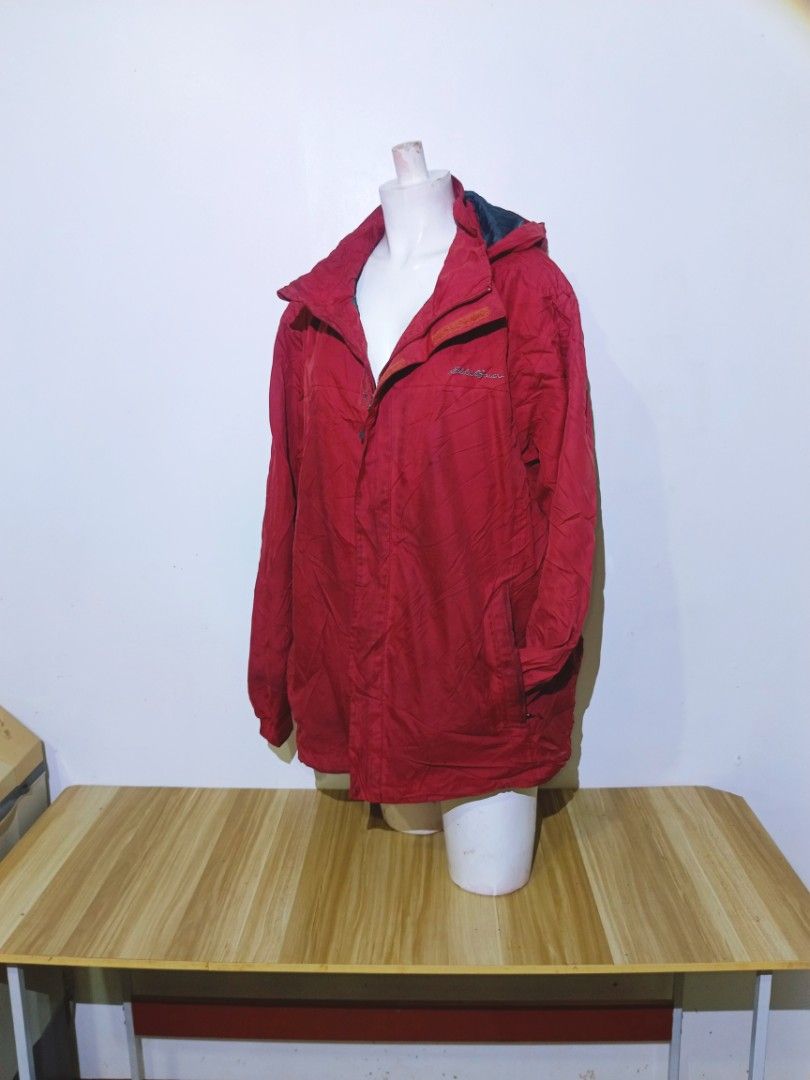 Eddie Bauer Red Hooded Waterproof Jacket (Category: Luxury Apparel) located in Bayambang. Submitted by meowww1819 (Listing ID 1461390964, Image 2). Description: - Red Eddie Bauer Jacket - Size XL - Hooded design - Zipper and velcro closure for secure fit - Breathable mesh lining - Ideal for outdoor activities and adventures 💌 DM me for more info.
