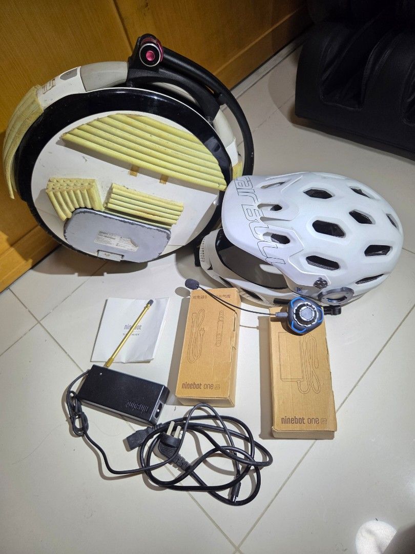 Electric Unicycle with Accessories (Category: Other Sports Equipment and Supplies) located in Taguig. Submitted by freefox-df5a (Listing ID 1461492107, Image 2). Description: All in. Complete set of two (2) electric unicycles with accessories (Ninebot and Kingsong brands). Comes with 2 helmets plus extra visor, chargers, communication system, camera, portable pump, blinkers, reflectors, bump pads, riding jackets, riding jeans, pads, riding gloves