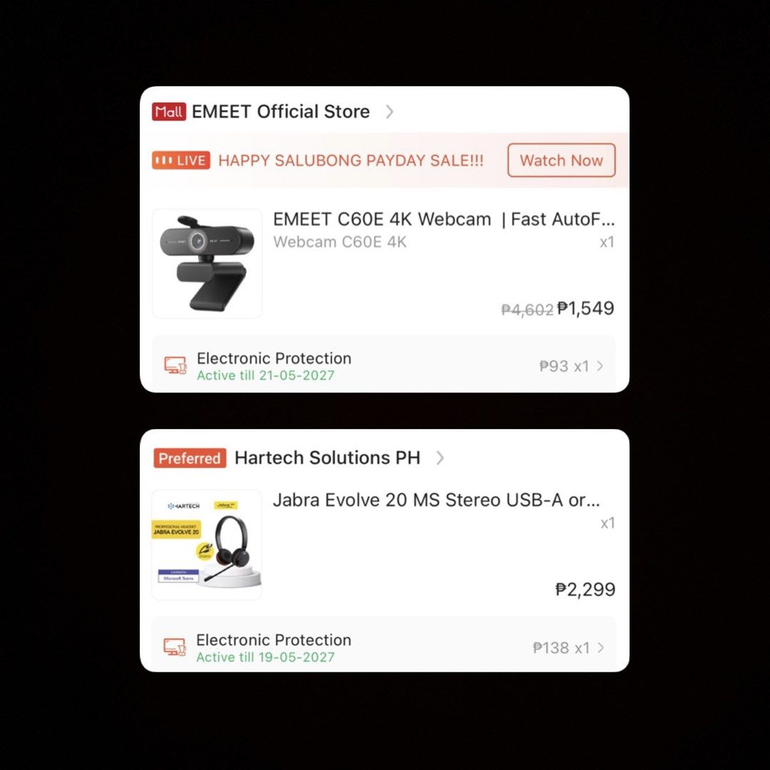 EMEEТ C60E 4K Webcam & Jabra Evolve 20 MS Headset (Category: Headphones & Headsets) located in Iloilo. Submitted by embermj (Listing ID 1461404942, Image 2). Description: Bundle: EMEET C60E 4K Webcam (black, flexible stand) + Jabra Evolve 20 MS Headset (black, boom mic, inline controls). USB connection. Perfect for work calls & streaming. Used twice only for virtual interview .