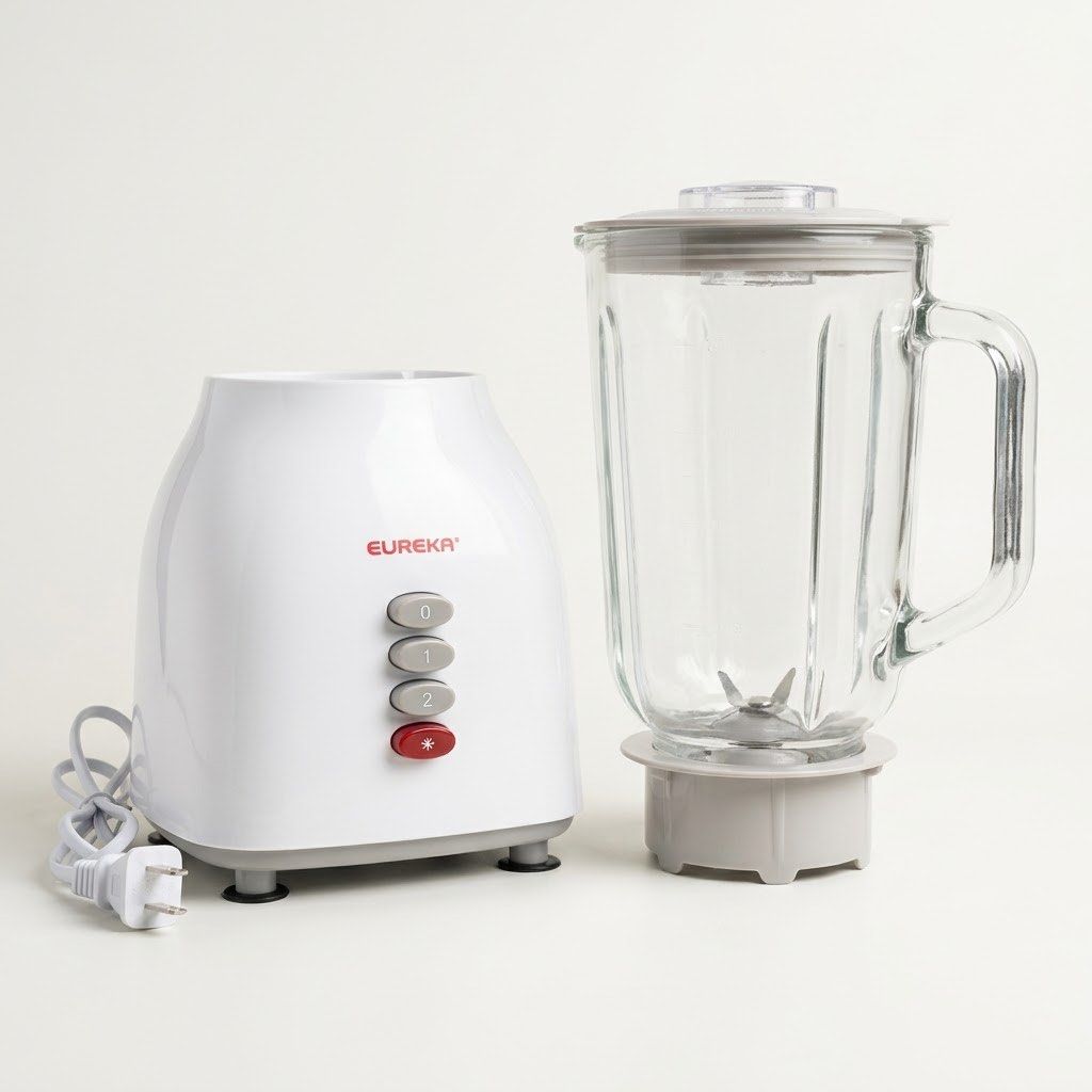 Eureka Electric Blender 1.5L (Category: Juicers, Blenders & Grinders) located in Pasig City. Submitted by jc_mag (Listing ID 1461512115, Image 1). Description: Selling a brand new Eureka Electric Blender with a heavy-duty glass pitcher. Unused and in perfect working condition. Brand: Eureka Model: EEB Series Electric Blender 1.5L Color: White / Light Grey Base Features: Heavy-duty, easy-clean glass jar pitcher 2-speed settings + Pulse function fo