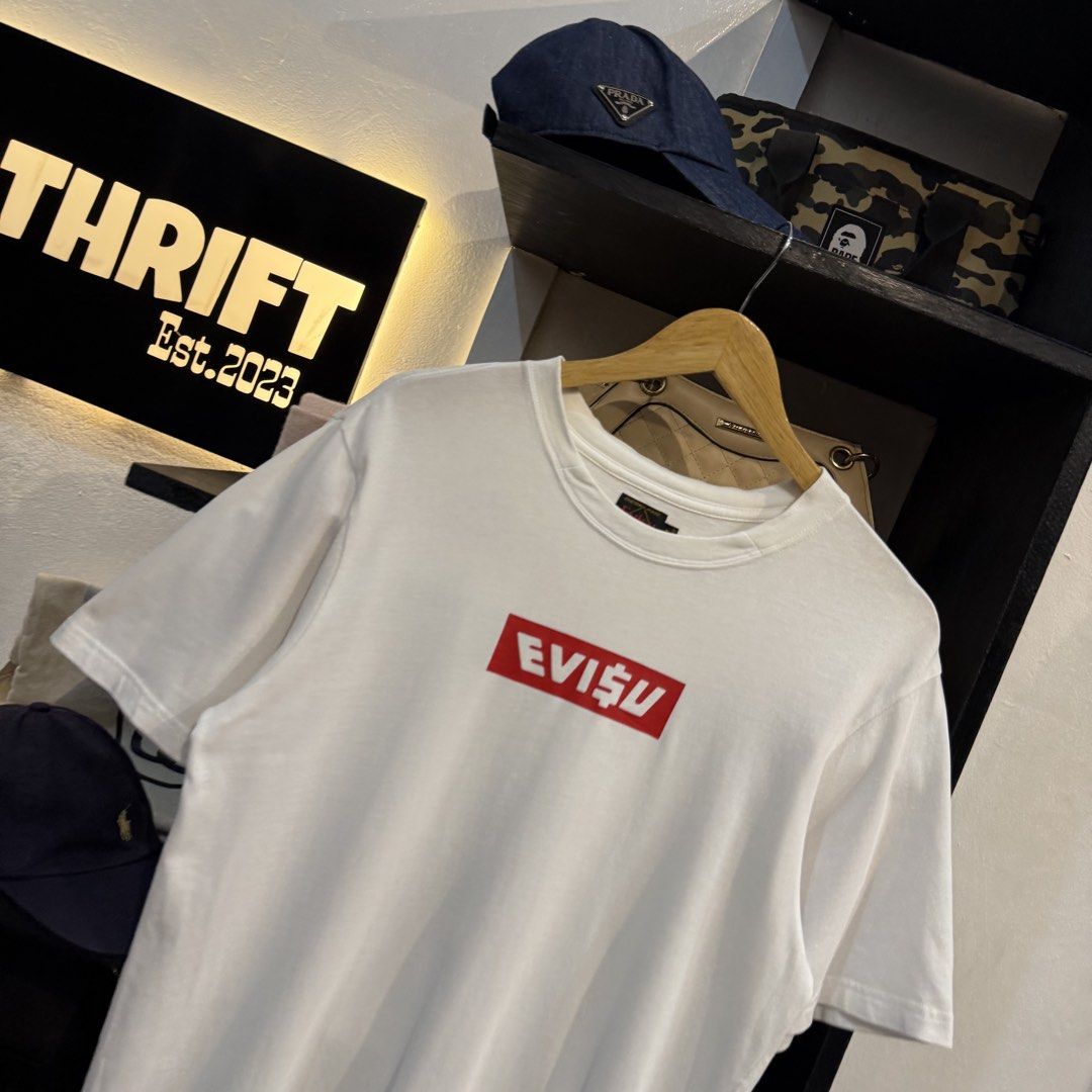 Evisu Custom Made T-shirt (Category: Tshirts & Polo Shirts ) located in Manila. Submitted by carbungcoalex (Listing ID 1461537182, Image 2). Description: EVISU DAICOCK WHITE SHIRT 20 by 27.5 Good Condition Complete tags 1K CLAIM.