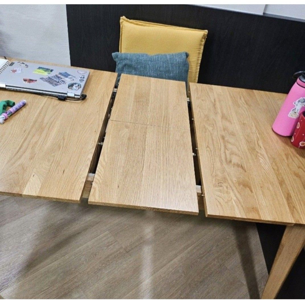 Extendable Solid Wood Dining Table (Category: Tables & Sets) located in Singapore. Submitted by winkol (Listing ID 1461431898, Image 2). Description: 130cm Lx80cm W extendable till 160cm made from Solid American White Oak Wood ORP:$1.5k In Tables & Sets some parts of the table top is a little sticky from use of sanitising chemicals to clean the table. can be fixed with some sanding and varnishing. see pictures for condition of extension mechanism