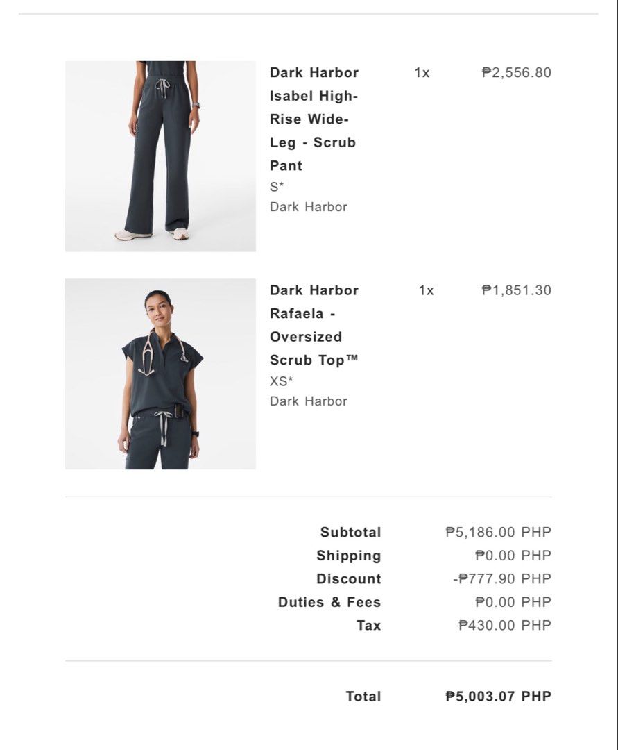 FIGS Scrub Set Rafaela Top and Isabel Pants (Category: Sets or Coordinates) located in Manila. Submitted by amarettosaur (Listing ID 1461347944, Image 1). Description: XS TOP S PANTS SET ONLY RFS: Sizing down.
