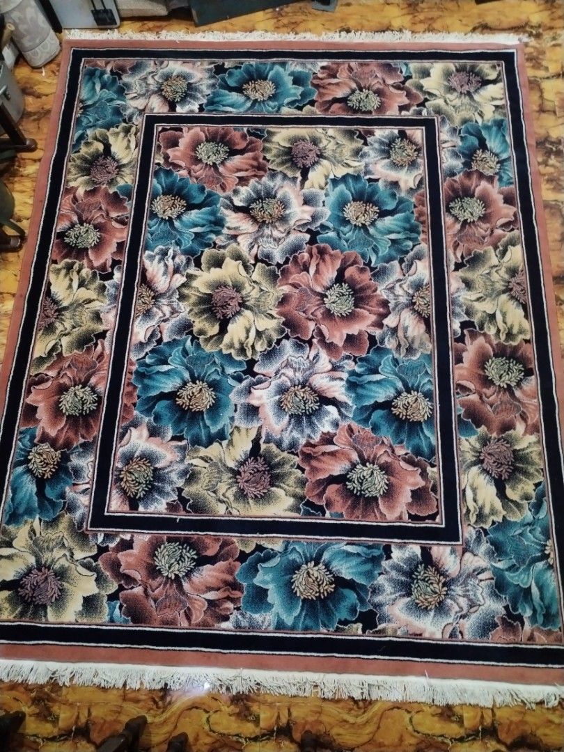 Floral Area Rug 79x96 (Category: Carpets, Mats & Flooring) located in Caloocan City. Submitted by rowely_jpn (Listing ID 1461460194, Image 3). Description: Japan surplus Large area rug with a vibrant floral pattern. Features shades of pink, blue, and yellow flowers. Has a dark border and fringed edges. Measures 79 by 96 inches. Adds color to any room. Great for living room or bedroom..