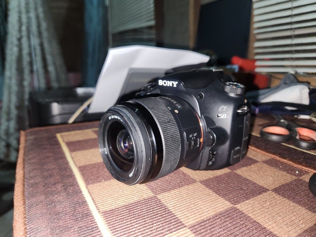 FOR SALE! SONY A58 (Category: Cameras) located in Caloocan City. Submitted by rhnolasco (Listing ID 1461364318, Image 3). Description: hello selling my sony slt a58 po dslr po siya from sony no issues po good as new around bulacan meet up NEGOTIABLE! Specs : Sensor: 20.1 MP APS-C Exmor CMOS sensor (Max resolution: 5456 x 3632) Lens Mount: Sony/Minolta A-mount Viewfinder: SVGA OLED Tru-Finder (800 x 600 pixels) LCD Screen: 2.7-inch tilting LCD (46