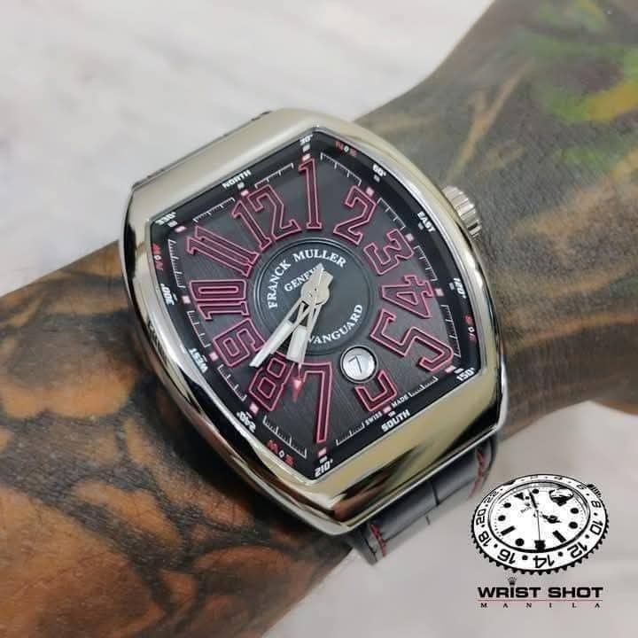 Franck Muller Vanguard (Category: Luxury Watches) located in Quezon City. Submitted by wristshotmanila (Listing ID 1461518080, Image 1). Description: Franck Muller Vanguard 325,500 pesos Reference : V45SCDT ACNR Complete set Steel steel Black Red Year : 2016 Case: 44mm Rating: 9/10 Foreign AD Case material: steel Crystal: sapphire Movement: automatic Unit, box, cleaning cloth, certificate IG: @wrist_shot_manila TikTok: @wristshotmanila #frankmull