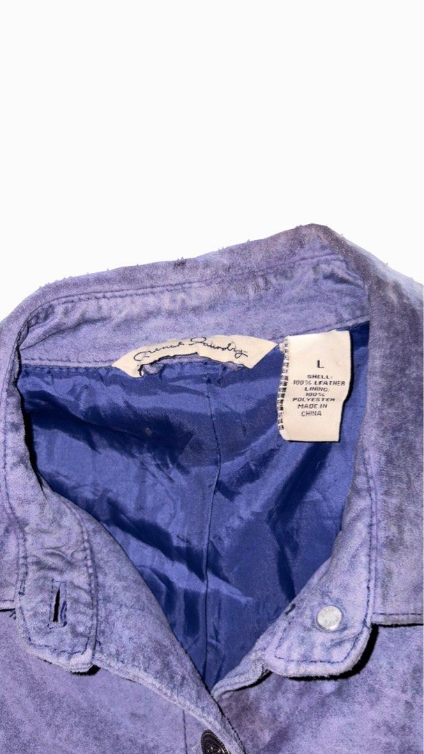French Laundry Purple Suede Leather Jacket Size L (Category: Coats, Jackets and Outerwear) located in Taguig. Submitted by rasperryju99625 (Listing ID 1461446699, Image 3). Description: - French Laundry purple suede leather jacket - Size: L - Button-up front with collared neckline - Two front pockets - Fully lined interior - Ideal for layering.