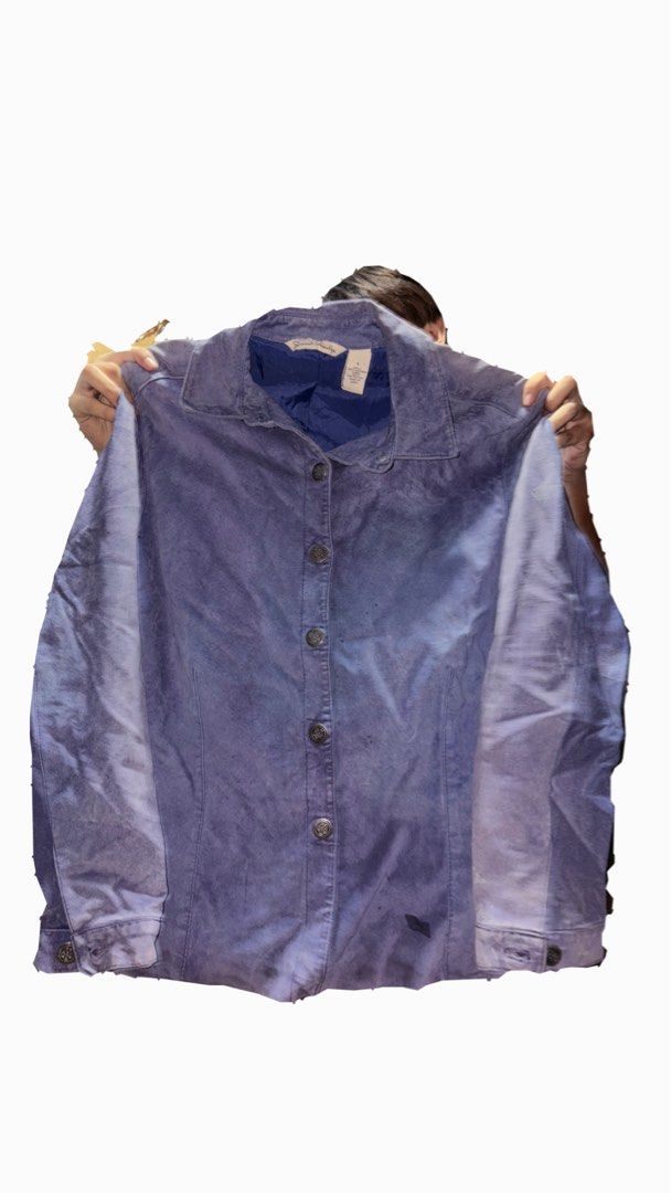French Laundry Purple Suede Leather Jacket Size L (Category: Coats, Jackets and Outerwear) located in Taguig. Submitted by rasperryju99625 (Listing ID 1461446699, Image 1). Description: - French Laundry purple suede leather jacket - Size: L - Button-up front with collared neckline - Two front pockets - Fully lined interior - Ideal for layering.