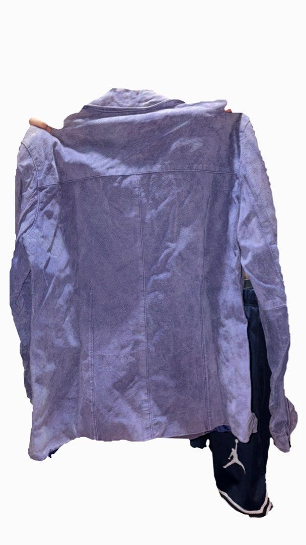 French Laundry Purple Suede Leather Jacket Size L (Category: Coats, Jackets and Outerwear) located in Taguig. Submitted by rasperryju99625 (Listing ID 1461446699, Image 2). Description: - French Laundry purple suede leather jacket - Size: L - Button-up front with collared neckline - Two front pockets - Fully lined interior - Ideal for layering.