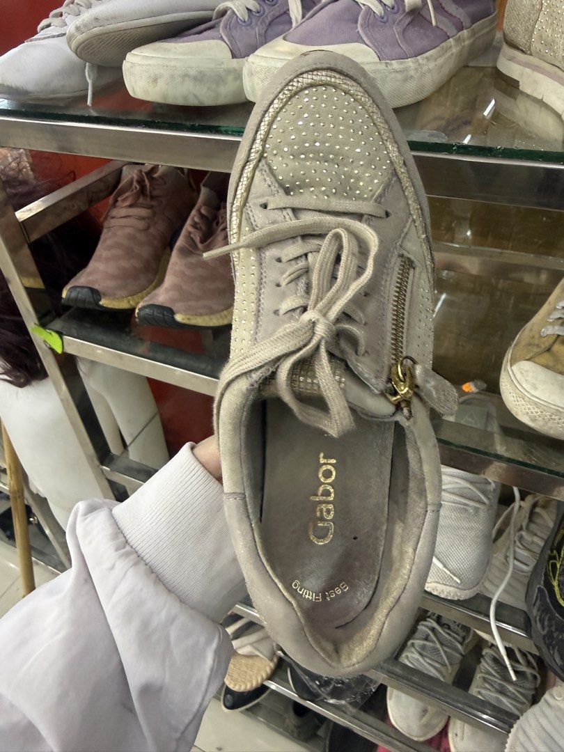 Gabor Grey Studded Zip Sneakers (Category: Sneakers) located in Manila. Submitted by fastlion.584bdf (Listing ID 1461386953, Image 2). Description: - Grey Gabor sneakers - Stud details - Side zip for easy on/off - Comfortable fit - Visible wear and tear on sole and toe area - Plenty of life left for casual wear.