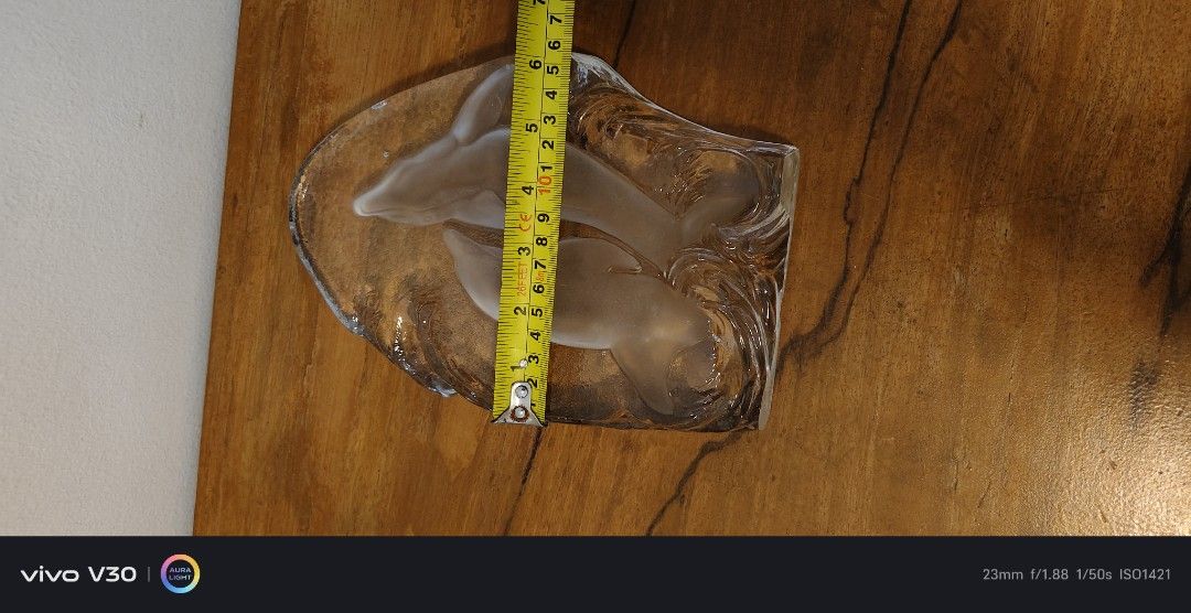 Glass Dolphin Sculpture with Waves (Category: Other Home Decor) located in Manila. Submitted by roblazo25 (Listing ID 1461379243, Image 3). Description: - Stunning clear glass sculpture - Features two playful dolphins in waves - Dolphins have a beautiful frosted finish - Ideal size for shelves or desks - Excellent decorative piece.