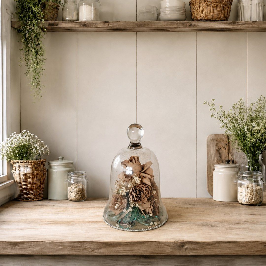 Glass Dome with Dried Flowers Inside (Category: Other Home Decor) located in Quezon City. Submitted by handpickedecors (Listing ID 1461532528, Image 3). Description: Glass Dome with Dried Flowers Inside 330.00 Size: 6”D x 9”H.