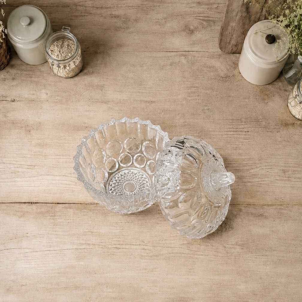 Glass Lidder Jar (Category: Other Home Decor) located in Quezon City. Submitted by handpickedecors (Listing ID 1461531367, Image 3). Description: Glass Lidder Jar 200.00 Size: 4.5”D x 5.5”H.