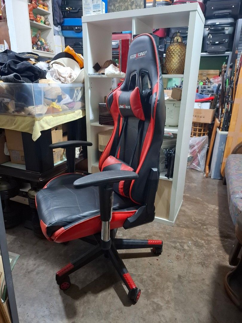 GTRacing Gaming Chair Red and Black (Category: Chairs) located in Santa Rosa. Submitted by echojapansurplus_01 (Listing ID 1461337183, Image 3). Description: - GTRacing Gaming Chair (Red & Black) - Adjustable Armrests - Includes Lumbar and Neck Pillows - Perfect for long gaming sessions or office work - Minor wear on seat and armrests, still very comfortable and functional.