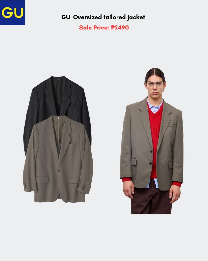 GU Oversized Tailored Jacket (Category: Coats, Jackets and Outerwear) located in Quezon City. Submitted by jiya.tokio (Listing ID 1461485103, Image 1). Description: Pre-order from GU Japan 🇯🇵 GU Oversized Tailored Jacket ₱ 2490 ‼️ Reminders: ✈️ETA: Oct ❣️50% DP is required to secure your item. (Non-refundable if the item has been purchased already.) 🚫No size exchanges after purchase 📍Tandang Sora, Quezon City 💰MOP: BPI / GCash / Unionbank 🚚
