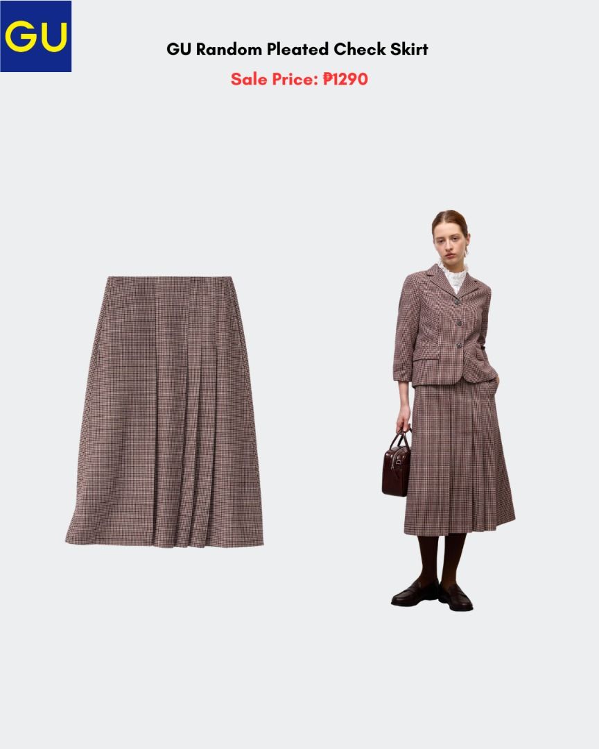 GU Random Pleated Skirt (Check) (Category: Skirts) located in Quezon City. Submitted by jiya.tokio (Listing ID 1461483946, Image 1). Description: Pre-order from GU Japan 🇯🇵 GU Random Pleated Skirt (Check) ₱ 1290 ‼️ Reminders: ✈️ETA: Oct ❣️50% DP is required to secure your item. (Non-refundable if the item has been purchased already.) 🚫No size exchanges after purchase 📍Tandang Sora, Quezon City 💰MOP: BPI / GCash / Unionbank 🚚: Lalamove/GrabX