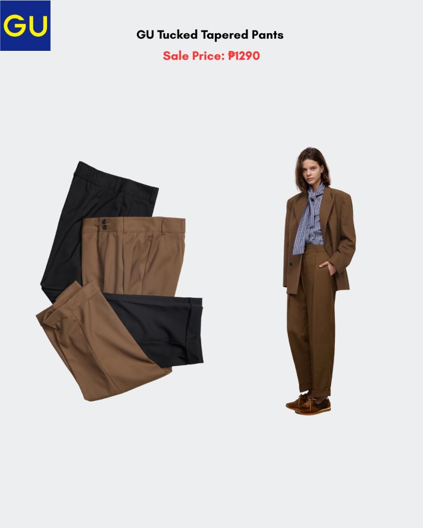 GU Tucked tapered Pants (Category: Other Bottoms) located in Quezon City. Submitted by jiya.tokio (Listing ID 1461483308, Image 1). Description: Pre-order from GU Japan 🇯🇵 GU Tucked tapered Pants ₱ 1290 ‼️ Reminders: ✈️ETA: Oct ❣️50% DP is required to secure your item. (Non-refundable if the item has been purchased already.) 🚫No size exchanges after purchase 📍Tandang Sora, Quezon City 💰MOP: BPI / GCash / Unionbank 🚚: Lalamove/GrabX/J&T/LBC.