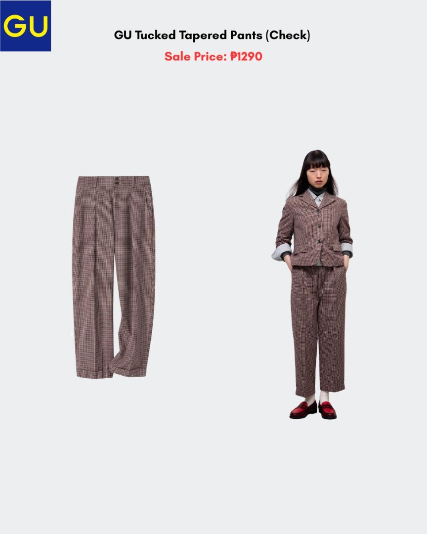 GU Tucked Tapered Pants (Check) (Category: Other Bottoms) located in Quezon City. Submitted by jiya.tokio (Listing ID 1461483537, Image 1). Description: Pre-order from GU Japan 🇯🇵 GU Tucked Tapered Pants (Check) ₱ 1290 ‼️ Reminders: ✈️ETA: Oct ❣️50% DP is required to secure your item. (Non-refundable if the item has been purchased already.) 🚫No size exchanges after purchase 📍Tandang Sora, Quezon City 💰MOP: BPI / GCash / Unionbank 🚚: Lalamov